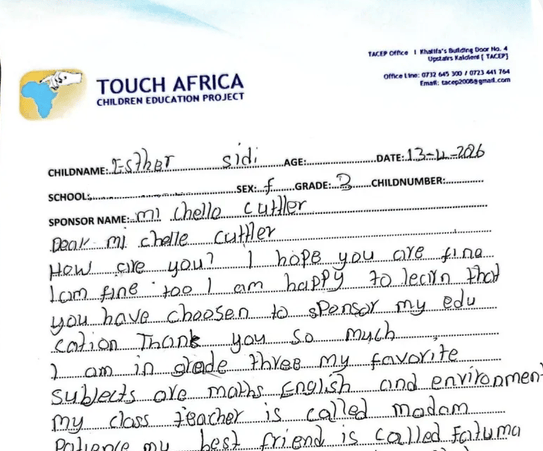 Dear Michelle: a letter from grade three